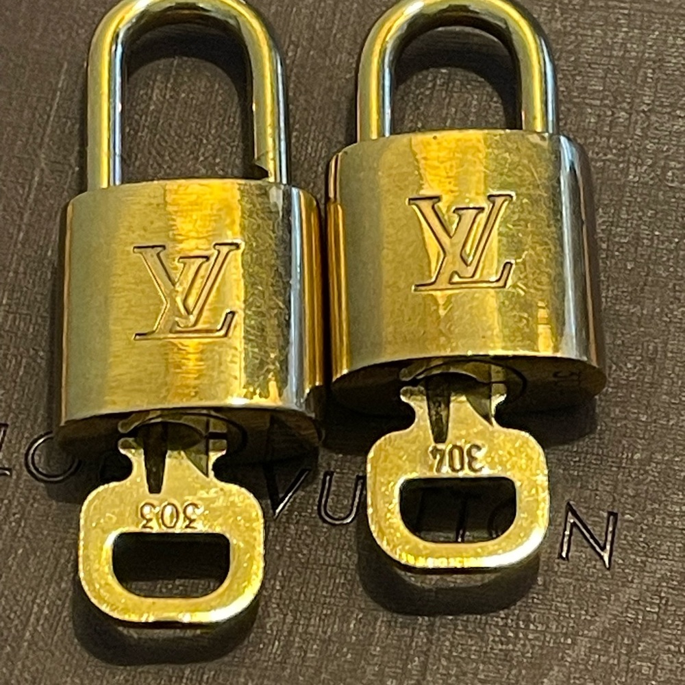 Lot of 2 Louis Vuitton Authentic Brass Lock and Key Set #303 and #304